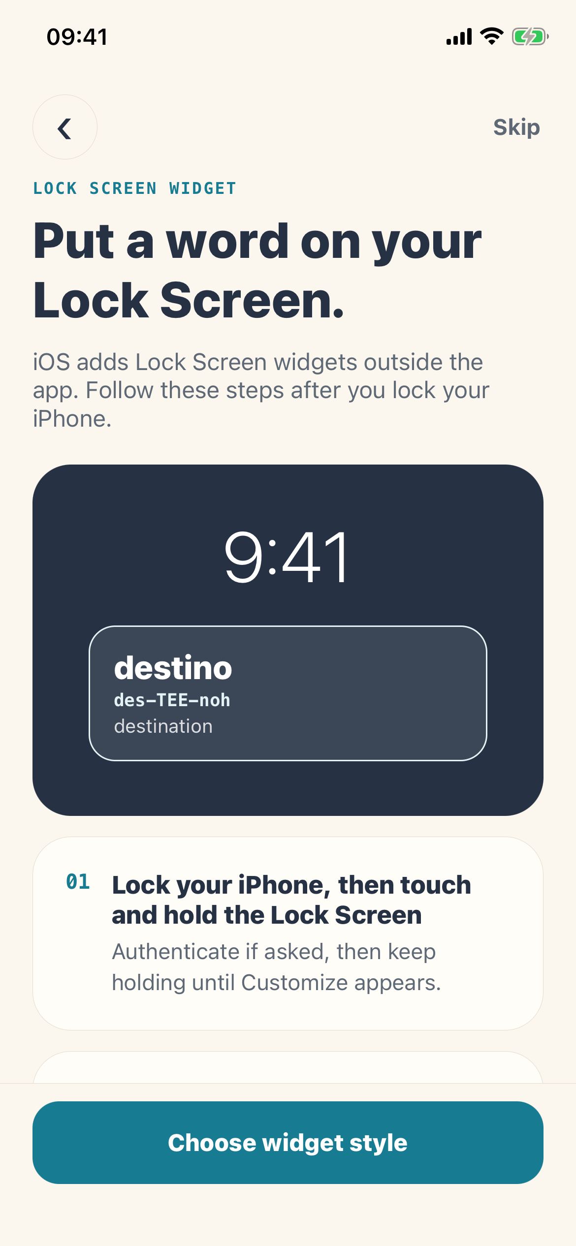 LexiGlance instructions for putting a language word on the iPhone Lock Screen